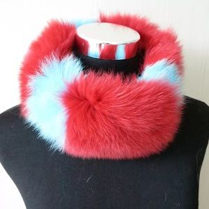 Cute Real Fur Blue & Red Rabbit Magnetic Scarf